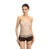V-Neck Ruched Lace Slim Fit Crop Camisole Top
