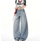 Mid Rise Washed Barrel Leg Baggy Jeans