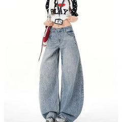 Mid Rise Washed Barrel Leg Baggy Jeans