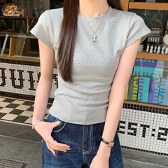 Short-Sleeve Crew Neck Plain T-Shirt