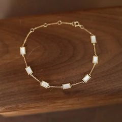 925 Sterling Silver Rectangle Station Chain Bracelet
