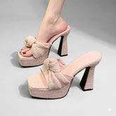 Platform Knotted Tweed Block Heel Slide Sandals