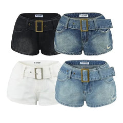 Belt Waist Denim Hot Pants