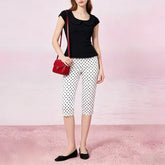 Polka Dots Capri Pants / Long-Sleeve Stand Collar Lace Up Polka Dots Shirt