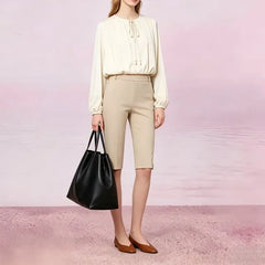 High-Waist Plain Side Slit Capri Pants