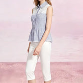 Sleeveless Lace Panel Gingham Check Shirt