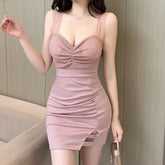 Sleeveless Sweetheart Neck Glitter Cutout Ruched Panel Mini Sheath Dress