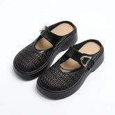 Platform Woven Panel Mary Jane Mules