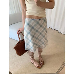 Mid Rise Patterned Bow Mesh A-Line Skirt