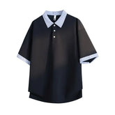 Mock Two-Piece Elbow-Sleeve Striped Panel Polo Shirt