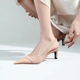 Stiletto Pointed Toe Plain Faux Leather Panel Slingback Sandals