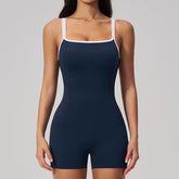 Sleeveless Square Neck Contrast Trim Padded Backless Yoga Romper