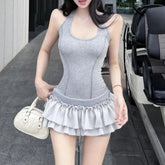 Halter Ruffle Panel Romper