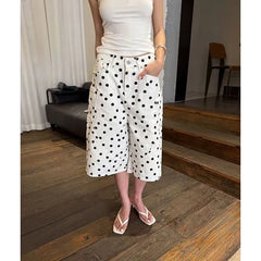 Mid Rise Dotted Wide Leg Jorts