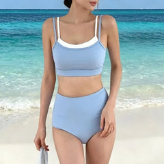 Set: Plain Bikini Set + Cover-Up Top