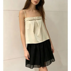 Bow Detail Plain Loose-Fit Camisole Top