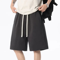Drawstring Waist Plain Wide Leg Sweat Shorts