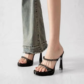 High Heel Rhinestone Slide Sandals