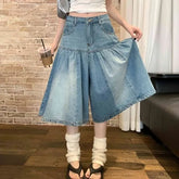 Low Rise Washed Studded Denim Capri Culottes