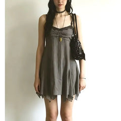 Spaghetti Strap Halter Beaded Panel Lace Mini A-Line Dress