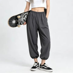Elastic Waist Plain Cropped Harem Pants