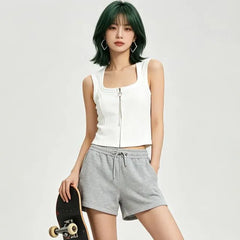 Scoop Neck Plain Zip Tank Top