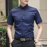 Short-Sleeve Button-Up Plain Shirt
