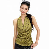 Halter Cowl Neck Polka Dot Top