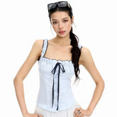 Bow Ruffle Button Camisole Top