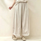Elastic Waist Lace Panel Cropped Baggy Pants