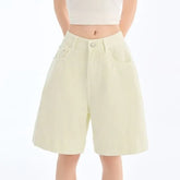Mid Rise Washed Denim Wide Leg Shorts