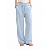 Drawstring Waist Plain Regular Fit Straight Leg Pants