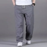 Drawstring Waist Plain Loose Fit Straight Leg Pants
