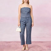 Knotted Buttons Plain Tubetop / Plain Cropped Flare Pants