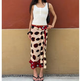 Low Waist Color-Block Polka Dot Midi Skirt