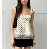 Scoop Neck Tie-Front Polka Dot A-Line Camisole Top