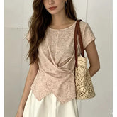 Short Sleeve Plain Asymmetric Hem Slim-Fit T-Shirt