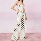 Ruched Asymmetrical Tube Top / Drawstring Waist Flared Pants
