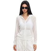 Plain Zip-Up Sheer Crop Hoodie