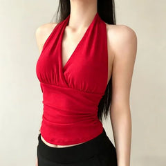 Halter V-Neck Plain Slim-Fit Tank Top