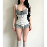 Set: Plain Slim-Fit Tank Top + Camisole Top