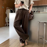 High Waist Linen Plain Baggy Wide Leg Pants