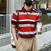 Short-Sleeve Striped Knit Polo Shirt