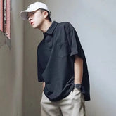 Elbow-Sleeve Pocketed Plain Polo Shirt