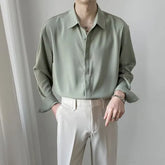 Long-Sleeve Button-Up Plain Shirt