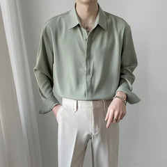 Long-Sleeve Button-Up Plain Shirt