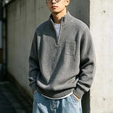 Quarter-Zip Mock-Neck Knit Sweater