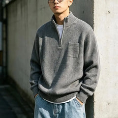 Quarter-Zip Mock-Neck Knit Sweater