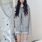 Oversized Striped Hooded Knit Cardigan