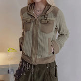 Two-Tone Slim-Fit Hooded Crop Jacket